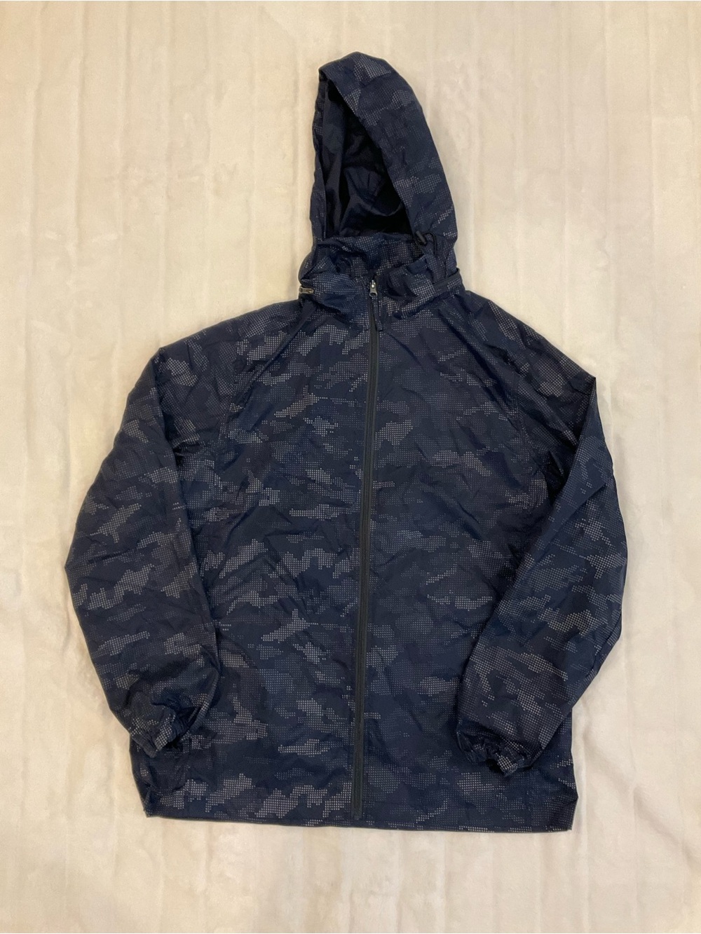Men's Navy Camouflage Hooded Windbreaker Jacket